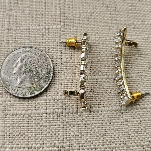 Girly Earrings Gold Tone Crystal accent Fashion Jewelry Climber Earrings New - Picture 12 of 12